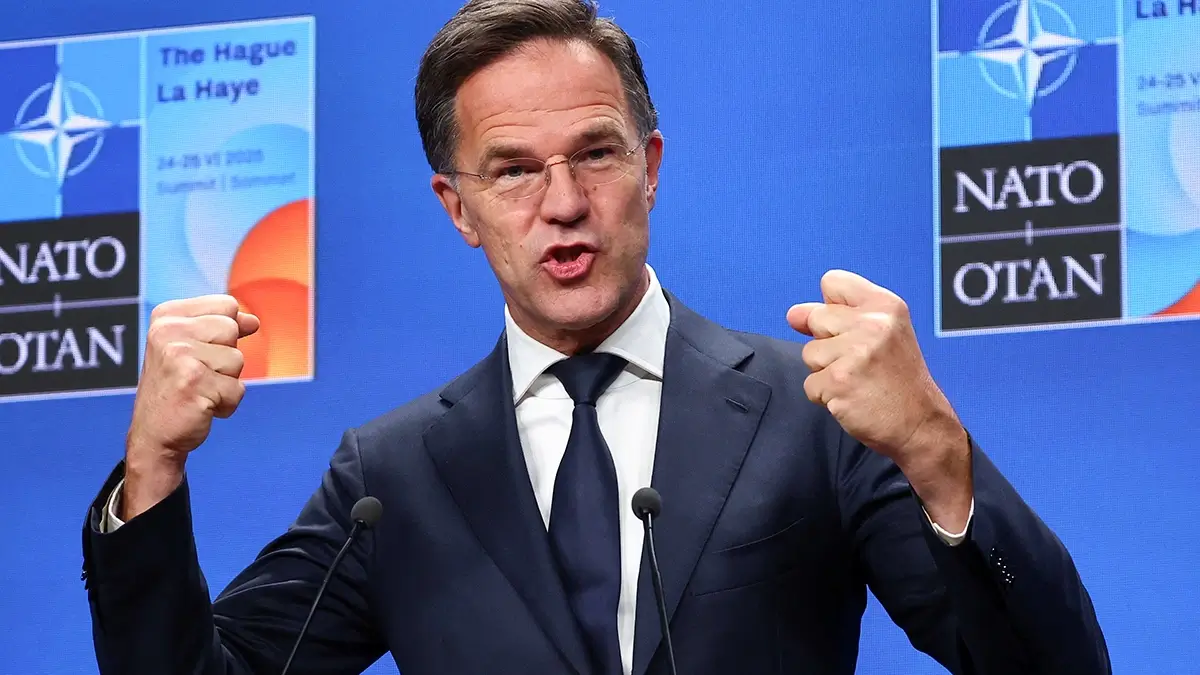 <p>El secretario general de la OTAN, Mark Rutte, una conferencia de prensa en una cumbre de la OTAN en La Haya, Países Bajos, el 25 de junio de 2025 - REUTERS/ YVES HERMAN</p>
